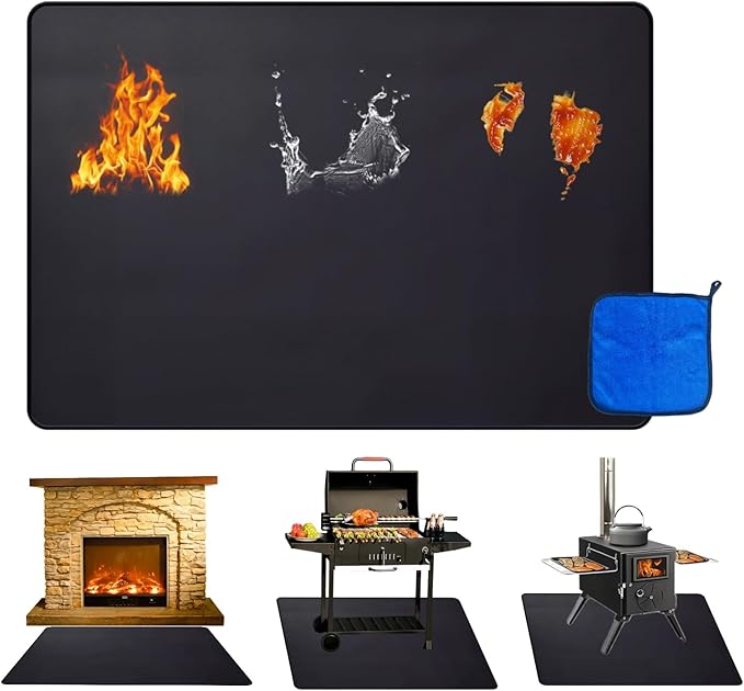 60x40 Inch Under Grill Mats for Outdoor Grill, Double-Sided Fireproof Waterproof Oil-Proof BBQ Mat for Fire Pit, Deck & Patio Protector Mat