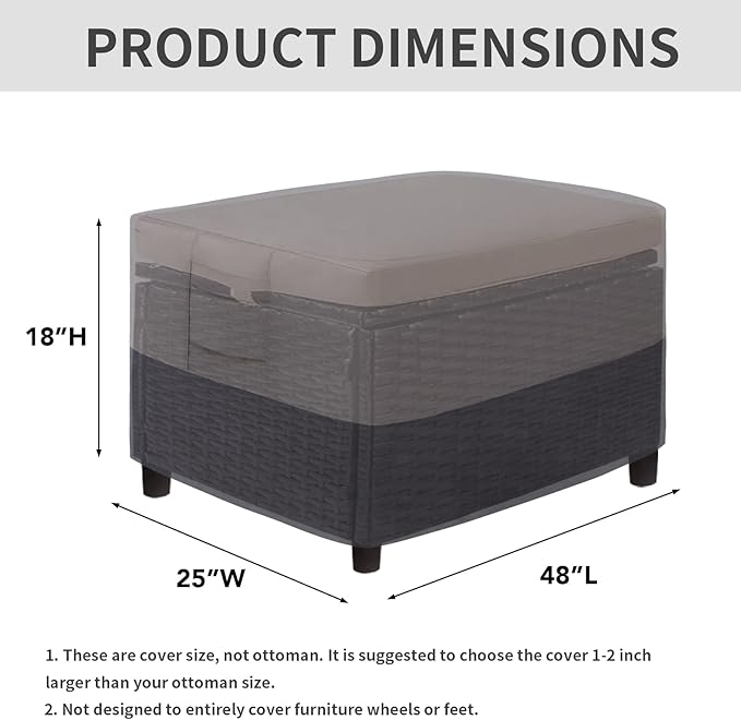 Easy-Going Outdoor Ottoman Cover, Waterproof Patio Ottoman Cover, Heavy Duty Patio Rectangular Coffee Table Cover with Padded Handles(48"x25"x18", Gray/Dark Gray)