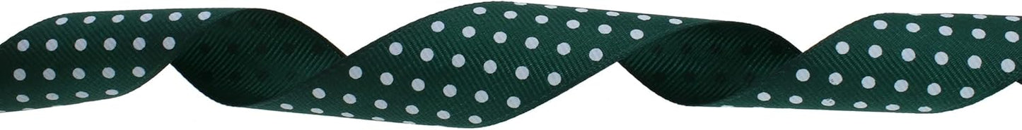 Polka Dot Grosgrain Ribbon 25 Yard Each Roll 100% Polyester (1", Dark Green)