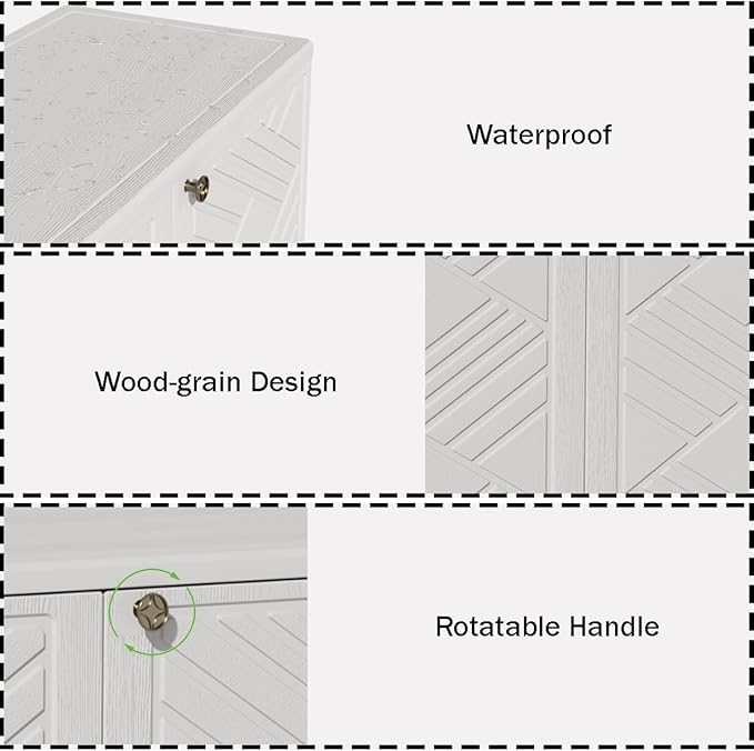 Outdoor/Indoor Storage Box,Resin and Plastic Storage Cabinet Waterproof,Outdoor Cabinet for Patio/Garden/Balcony/Backyard/All Room(NO Shelf-White)