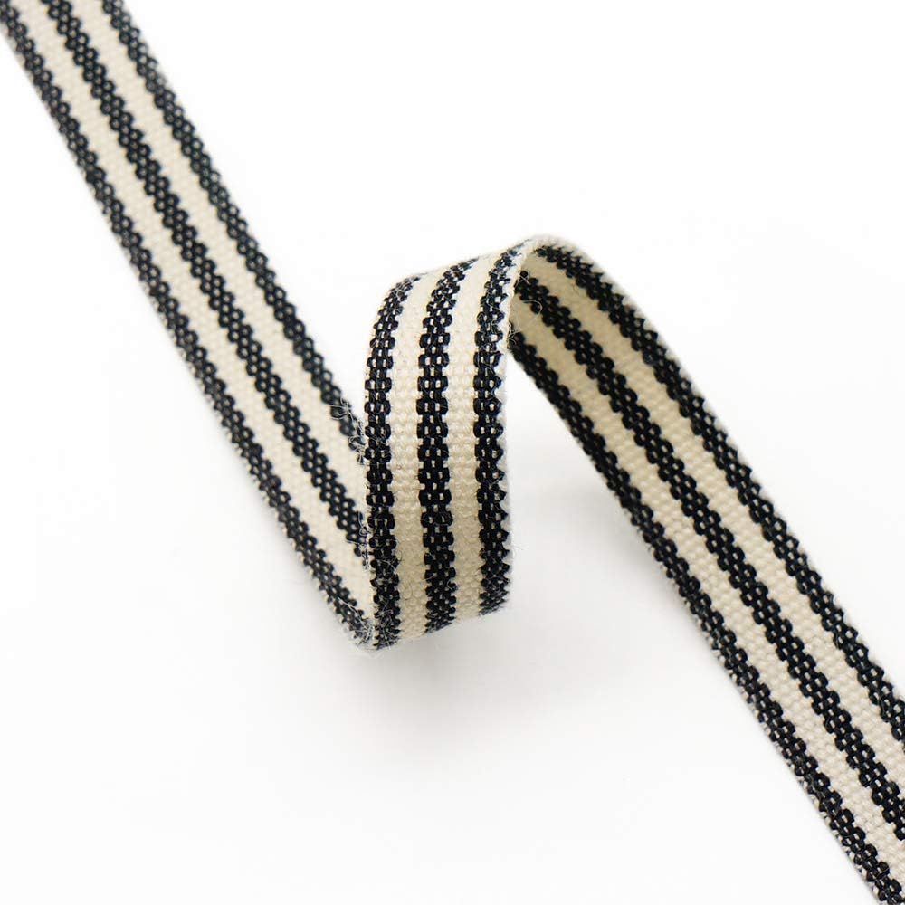 CT CRAFT LLC Ivory Cotton Black Stripes Ribbon 3/8" x 10 Yards for Home Décor Gift Present Wrapping DIY Crafts Birthday Wedding Bouquet Christmas