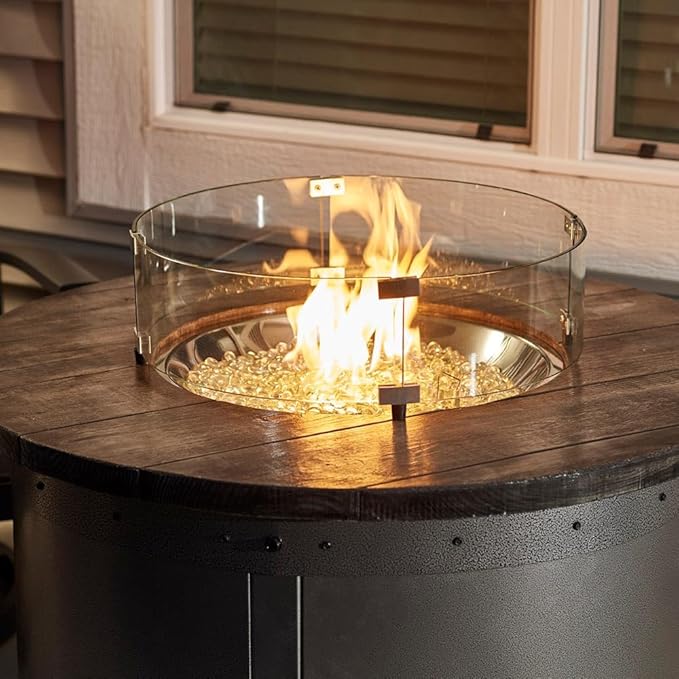 Outdoor GreatRoom Co Fire Pit Wind Guard - 20" Round Fire Pit Glass Wind Guard for Firepit Burner with 6 Inch Tall Tempered Glass Panels, Secure Aluminum Clips, Rubber Bases - Easy Assembly