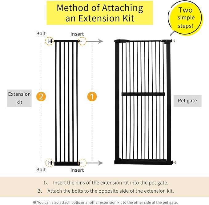Lumizone Extra Tall Pet Gate 55.12" High Pressure Mounted 12.60" Wide Extension kit 1.37" Gap (12.60" W, Black)