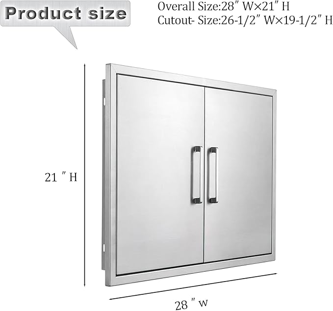 Outdoor Kitchen Door, 28" W21 H Outdoors Access Doors, Stainless Steel BBQ Double Door, Available for Outdoor Kitchen Island