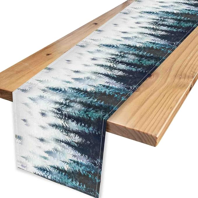 Green Forest Table Runner, Rustic Farmhouse Green Pine Tree Woodland Seasonal Mountain Country Coffee Table Center Decor for Home Kitchen Dining Patio Holiday Party Table Decorations, 13"x90" Inch