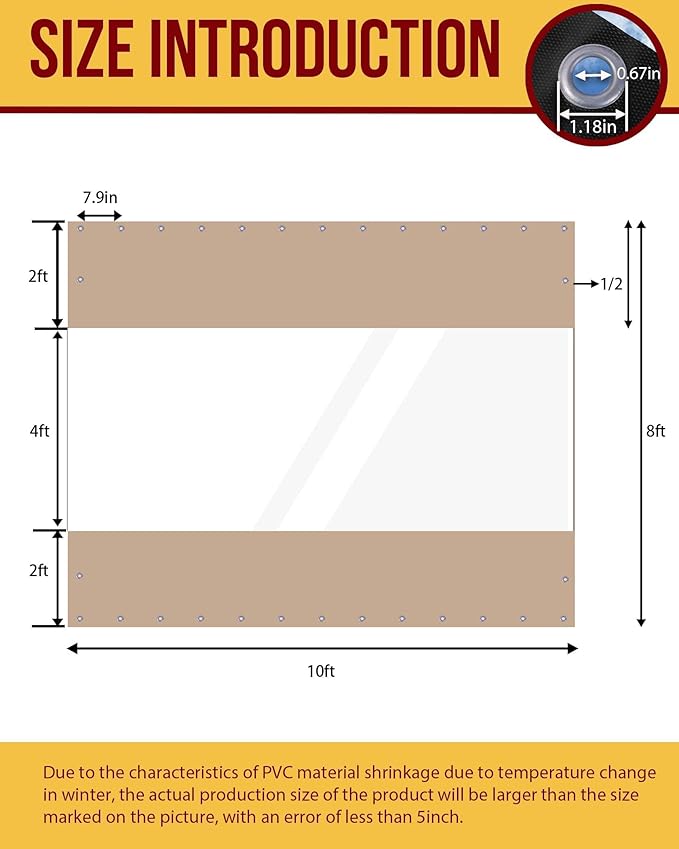 FoundGo 8'H x 10'W Vinyl Curtains for Patio 19oz, Outdoor Clear Vinyl Patio Enclosure,Heavy Duty Clear Tarp Waterproof PVC Tarps with Grommets for Pergola, Balcony,Porch,Gazebos，-4℉ Cold Resistant