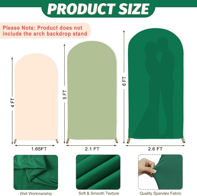 MODFUNS Wedding Arch Cover Set of 3 4ft 5ft 6ft Spandex Arch Cover Mixed Color Fitted Arch Backdrop Stand Covers Chiara Arch Covers Stretchy Backdrop for Birthday Party Reception Baby Bridal Shower