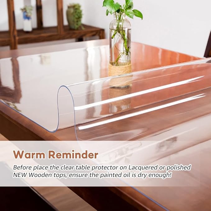 RostiKong 32 x 84 Inch Clear Plastic Tablecloth Protector Waterproof Wipeable Office Desk Pad Vinyl Dining Room Table Protector for Wood Furniture Glass Kitchen Coffee Garden Vanity Patio Table Mat