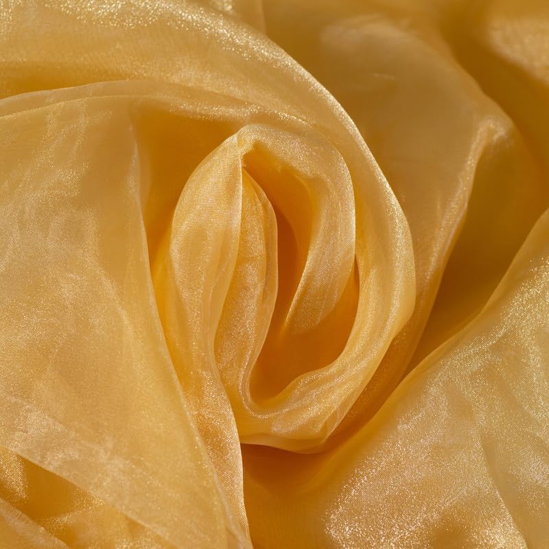 Fynite Champagne Gold Organza Fabric by The Yard | 10 Yard Long | 44" Wide | Bridal Soft Sheer Organza Tulle for DIY Wedding Dress Fashion Craft Decorations