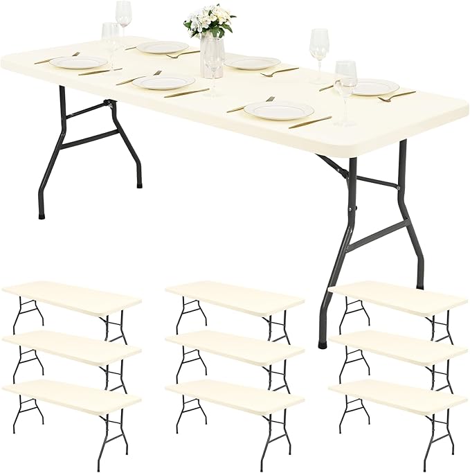 10 Pack Stretch Fabric Table Top Cap Cover, Ivory Table Covers fits 6Ft Tables, Washable Elastic Universal Rectangle Tablecloth Protector for Indoor Outdoor Party Picnic Wedding (30" W x 72" L)