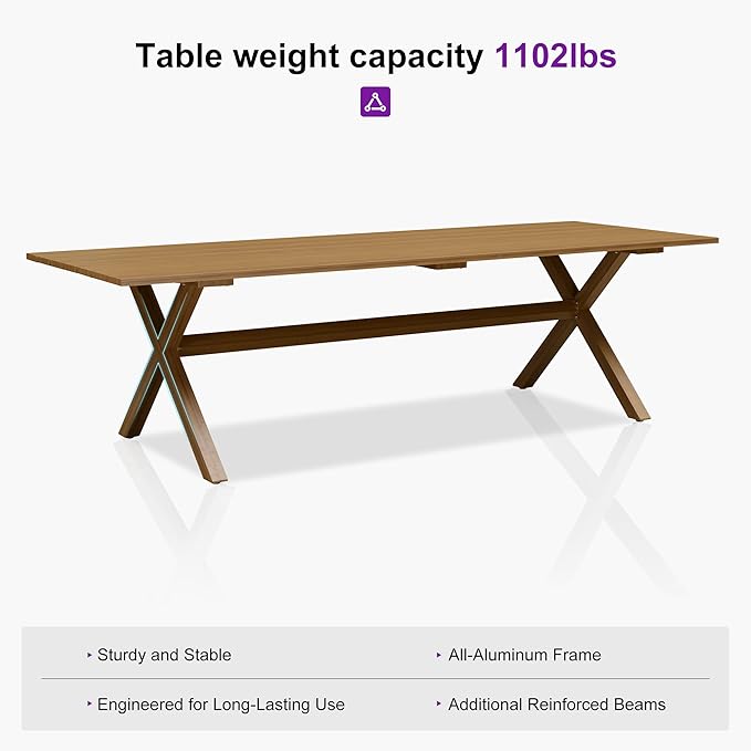 PURPLE LEAF Outdoor Dining Set for 10 All-Weather Aluminum 11 Piece Furniture Sets with Woodgrain Table and Rope Weave Chairs Included Cushions for Backyard Indoor Decor Kitchen Patio Set Teak Color