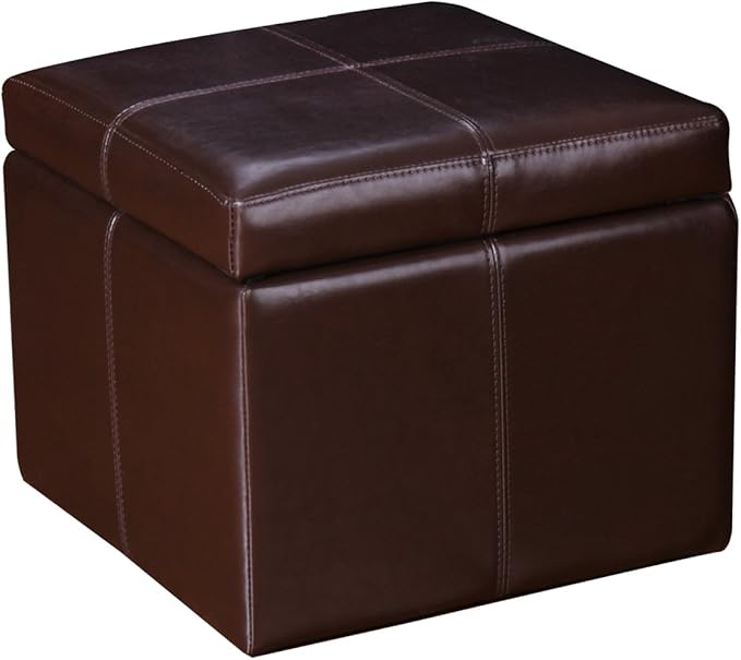 Homebeez Faux Leather Storage Ottoman Square Footrest Stool Cube Bench Ottoman (Reddish Brown)