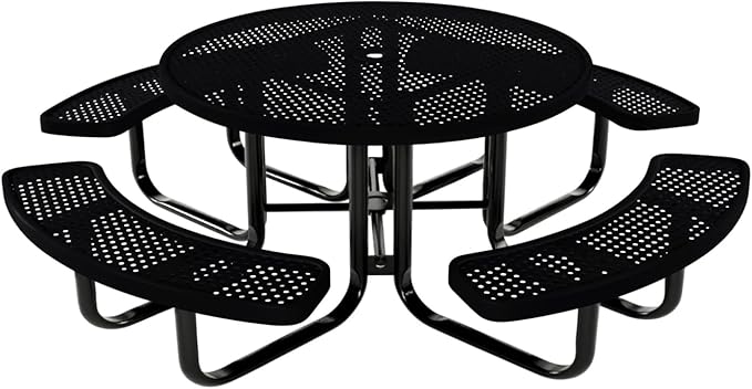 COATEDOUTDOORFURNITURE Heavy-Duty Portable Outdoor Kids Table with Umbrella Hole, Punched Steel Kids Picnic Table, Commercial-Grade, Made in America (46 in, Round, Childrens, Black)