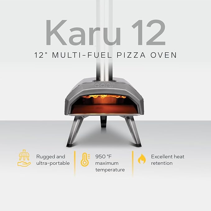 Ooni Karu 12 Multi-Fuel Outdoor Pizza Oven – 12 Inch Pizzas in 60 Seconds - Portable Wood and Gas Fired Pizza Oven with Pizza Stone, Dual Fuel Ooni Pizza Oven