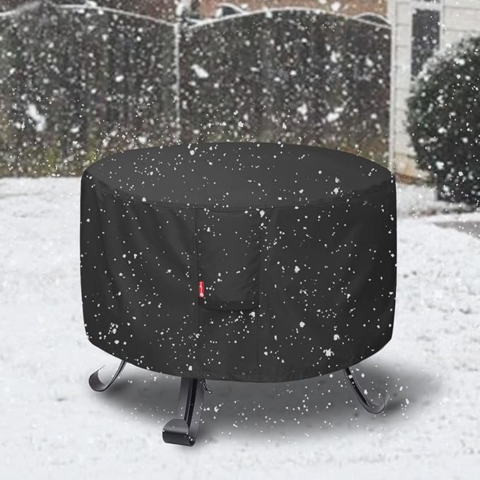 SheeChung Fire Pit Cover Round 32"Dx16"H,Fits 28",30",32" Fire Pit,Waterproof Heavy Duty 600D Polyester Fire Bowl Cover,Outdoor Gas Table firepit Cover Weather Resistant