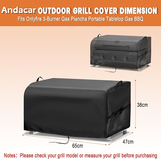 Grill Cover for NXR 3 Burner Portable Gas Grill, 25 inch Waterproof Outdoor Grill Cover for Onlyfire 3-Burner Portable Tabletop Gas BBQ, Barbecue Cover (Cover Only) - 25" L×19" W×15" H