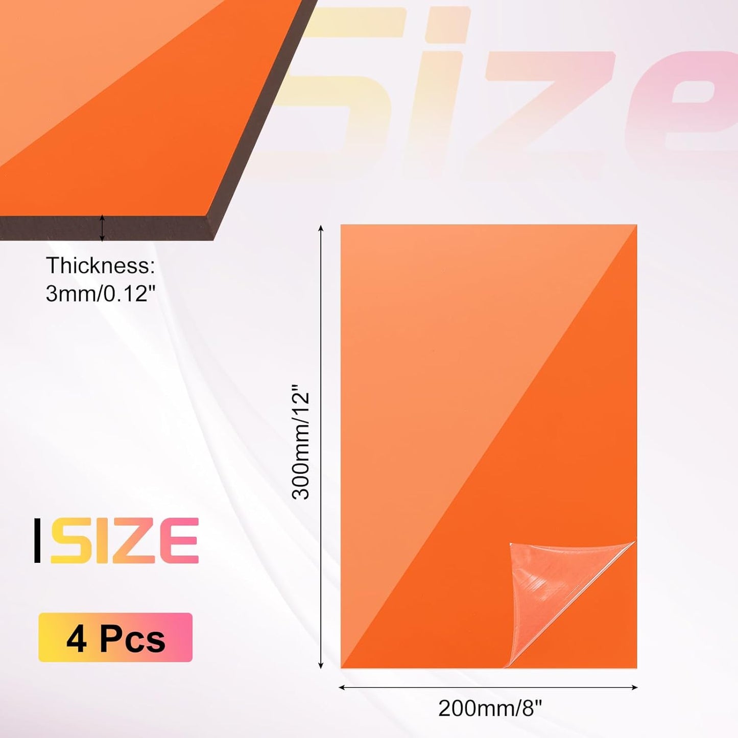 uxcell 4Pcs Acrylic Sheets 12x8 Inch Acrylic Panel 1/8 Inch-3mm Plastic Board for Picture Frames Sign Holders DIY Display Projects Craft, Clear Orange