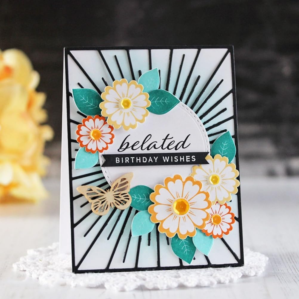 Mvchifay Cutting Dies for Card Making Metal Die-Cuts Scrapbooking Tool Hollow Frame DIY Craft Punch Template Embossing for Paper Album Decor (Sunrise Frame-14.3x11.3cm)