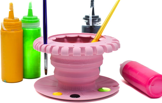 Paint Puck CollapsiBowl Paint Brush Cleaner Rinse Cup (Pink) – Collapsible Paint Water Cup & Brush Cleaner with Brush Holder, Squeegee Lips & Drip Tray for Acrylic, Watercolor & Art Supplies