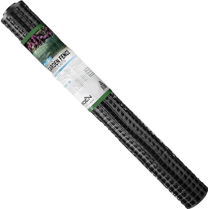 BOEN Garden Fence Temporary Barrier Outdoor Fence for Dog, Rabbit or Deer, Garden Netting Plastic Mesh Plant Protection (4' x 75', Black)