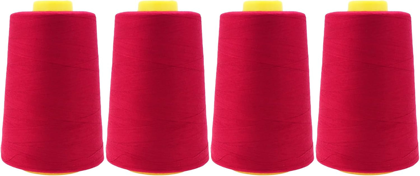 Mandala Crafts 4 Pack of Serger Threads Cones Spools - 40S/2 24000 Yards Polyester Cranberry Threads for Sergers Machine and Overlock Quilting Sewing Machine