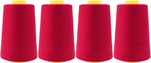 Mandala Crafts 4 Pack of Serger Threads Cones Spools - 40S/2 24000 Yards Polyester Cranberry Threads for Sergers Machine and Overlock Quilting Sewing Machine