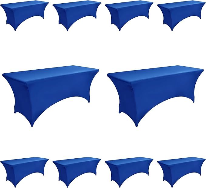 10-Pack 6ft Spandex Table Covers for Rectangle Standard Folding Tables - Wrinkle Resistant Stretch Tablecloths - Ultimate Fitted Table Protector for Parties, Banquet, Wedding