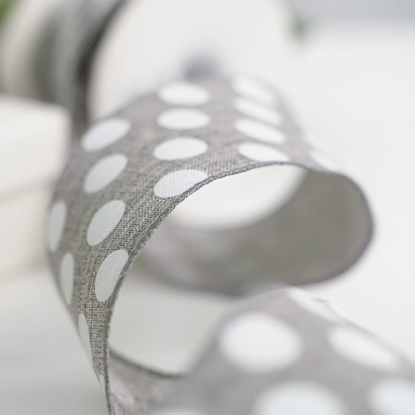 MEEDEE Polka Dots Burlap Ribbon - 2.5 Inch Wired Ribbon for Baby Shower, Farmhouse Decor, Elephant Wreath, Cakes - 10 Yards