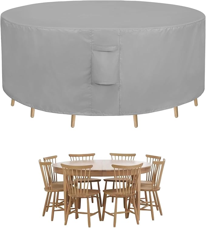 Easy-Going Round Patio Furniture Cover Waterproof Outdoor Dining Table and Chair Cover Anti-UV Outside Sectional Sofa Set Covers (84"DIA x 28"H, Grey)