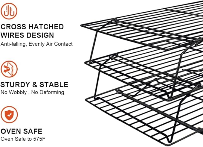 3-Tier Stackable Cooling Racks, Stainless Steel Wire Rack Baking Rack Oven Rack Cookie Rack Oven Safe, Rust-Resistant Non-Stick Cooling Grilling for Baking, Cooking, Roasting 15”x 10"