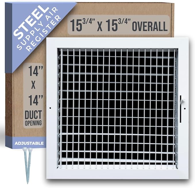 Fits 14x14 Duct Opening Steel Adjustable Air Supply Grille by Handua | Register Vent Cover Grill for Sidewall and Ceiling | White | Outer Dimensions: 15.75" X 15.75"