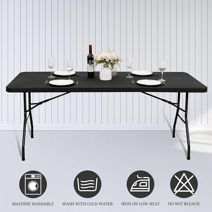 6 Pack Stretch Fabric Table Top Cap Cover, fits 6' Tables, Spandex Table Covers Washable Elastic Universal Rectangle Tablecloth Protector for Indoor Outdoor Party Picnic Wedding, Gray, 30" W x 72" L