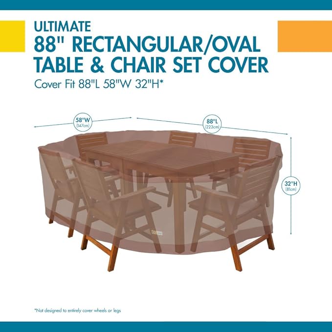 DUCKCOVERS Ultimate Water-Resistant 90 Inch Rectangular/Oval Patio Table with Chairs Cover, Outdoor Table and Chair Cover