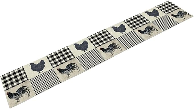 Farmhouse Rooster Table Runner, Vintage Rooster Retro Farmhouse Country Chicken Buffalo Checked Coffee Table Center Decor for Home Kitchen Dining Patio Holiday Party Table Decorations 13"x36"