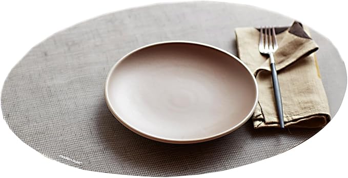 modern-twist Placemat 100% Food-Grade Silicone, Oval, Waterproof and Reusable, Linen – Chocolate