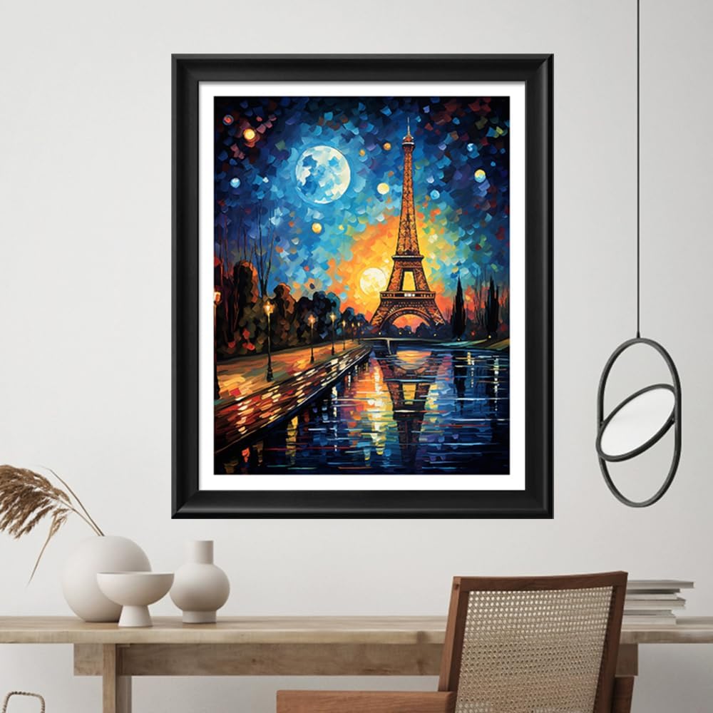 Leczany Cross Stitch Stamped Kit for Adults or Kids - Moonlight Tower | DIY Embroidery Starter Patterns Craft Kit Needlepoint for Beginner | 11CT, 3 Strands | 13.4x17.3 inches