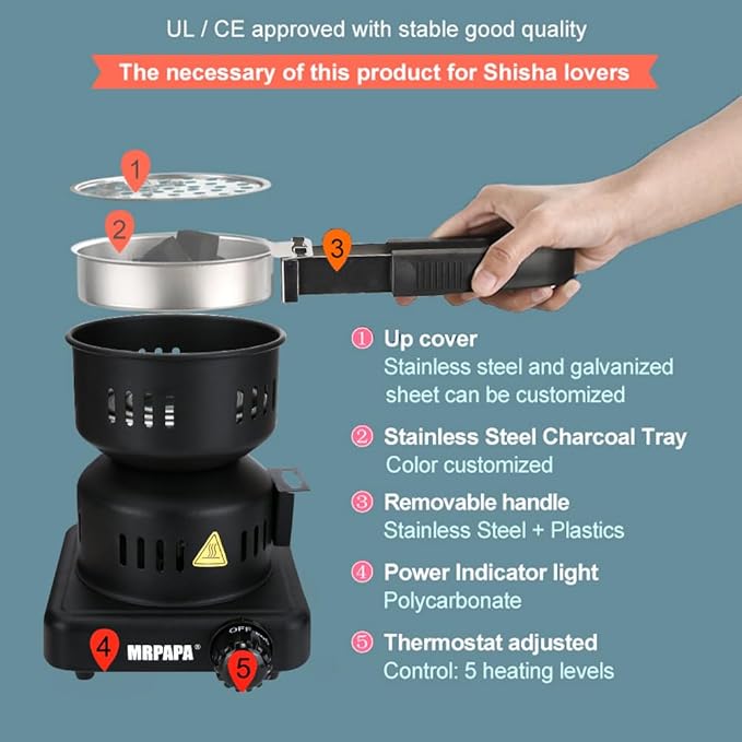 Hookah Coal Burner - Mrpapa Electric Charcoal Starter, Electric Stove ETL Approved Durable Multipurpose Electric Stove 120v~600w,Overheat Protection Hookah Coconut Coals Burner