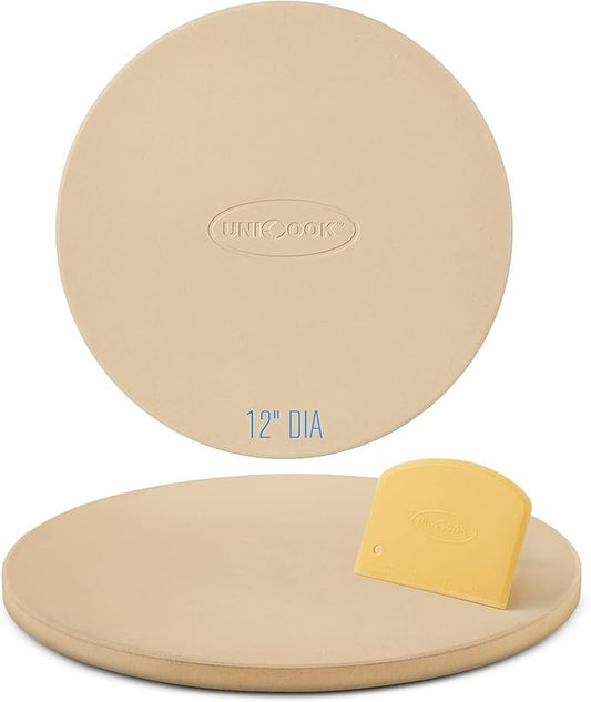 Unicook 12 Inch Round Pizza Stone, Heavy Duty Cordierite Bread Baking Stone for RV Oven, Grill and Toaster Oven, Ideal for Baking Crisp Crust Pizza, Bread, Cookies and More