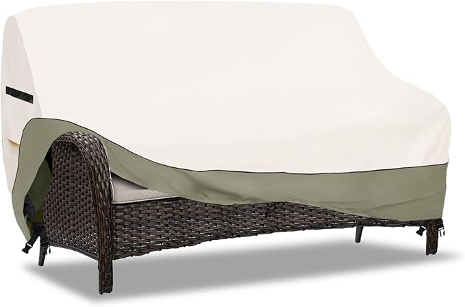 3-Seater Patio Sofa Cover,85 W x 38 D x 35 H Inches Outdoor Couch Cover,600D Heavy Duty Waterproof Outdoor Sofa Covers,Patio Furniture Covers,Beige