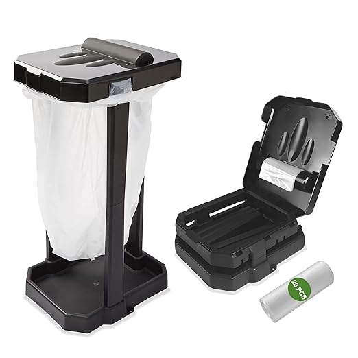 Collapsible Trash Bag Holder with 20 Pcs Trash Bags, Portable Trash Can with Trash Bag Storage, Waste Bin for Camping, RV, Picnics, Home and Recycling