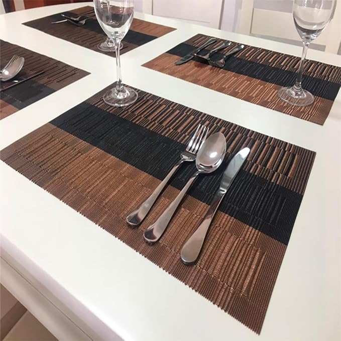 PIGCHCY Placemats,Washable Vinyl Woven Table Mats,Elegant Durable Placemats for Dining Table Set of 6 (Bamboo-Brown)