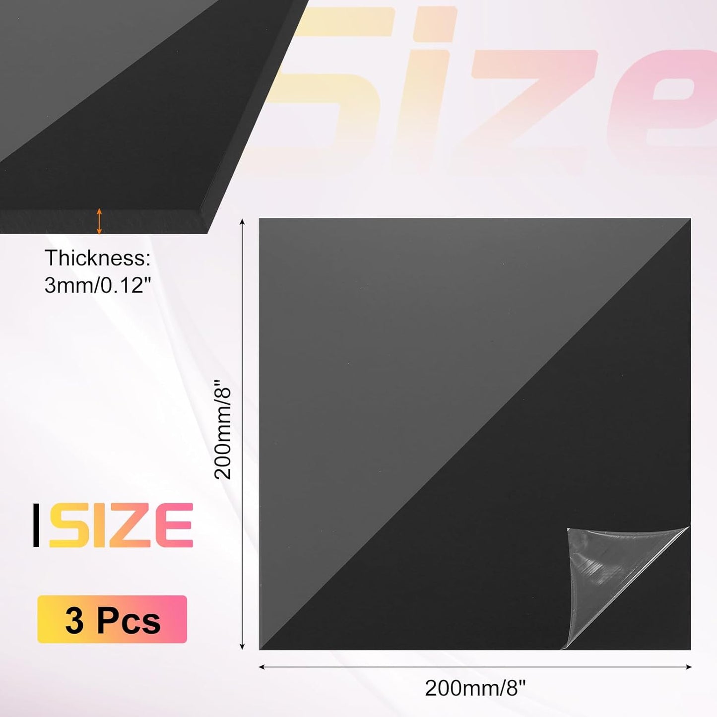 uxcell 3Pcs Acrylic Sheets 8x8 Inch Acrylic Panel 1/8 Inch-3mm Plastic Board for Picture Frames Sign Holders DIY Display Projects Craft, Clear Black