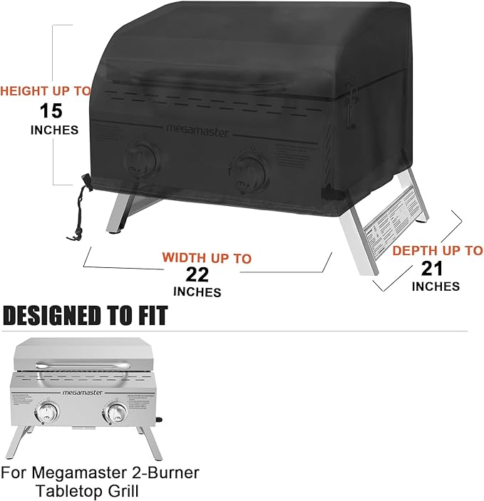Table Top Grill Cover for Megamaster 2 Burner, Heavy Duty 600D Outdoor Waterproof Portable Tabletop Gas Grill Cover for Megamaster 2-Burner BBQ Accessories