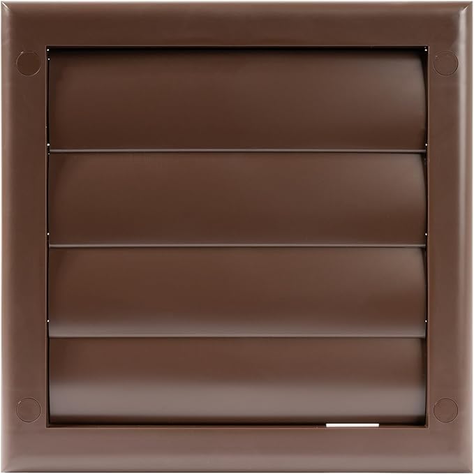 Plastic 4" Brown Dryer Vent Cover with Flange - Exhaust Ventilation Grille with Shutters - Louvered Air Vent for Bathroom, Kitchen, Garage various Ventilation Systems Ø3.9" / 7.5" x 7.5"