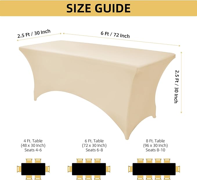 6-Pack 6ft Spandex Table Covers for Rectangle Standard Folding Tables - Wrinkle Resistant Stretch Tablecloths - Ultimate Fitted Table Protector for Parties, Trade Shows, Wedding