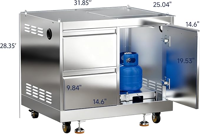 BODEGA Outdoor Kitchen Cabinets for Built-in BBQ Grill with 2 Drawers and Propane Tank Storage, Stainless Steel Outdoor Kitchen Drawer Suitable for 30 Inch Propane Grills.