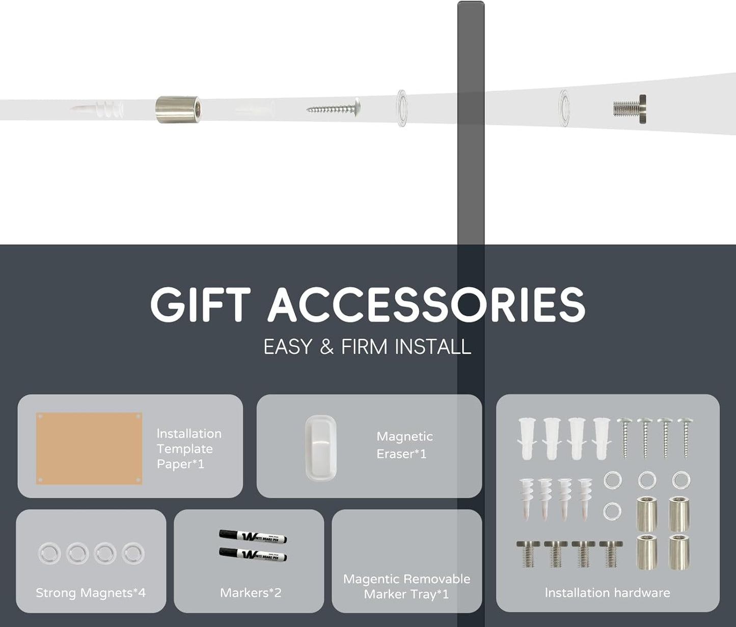 Magnetic Glass Blackboard - Glass Dry Erase Board 48"x36" Large Frameless Glass Board for Walls Office School and Home