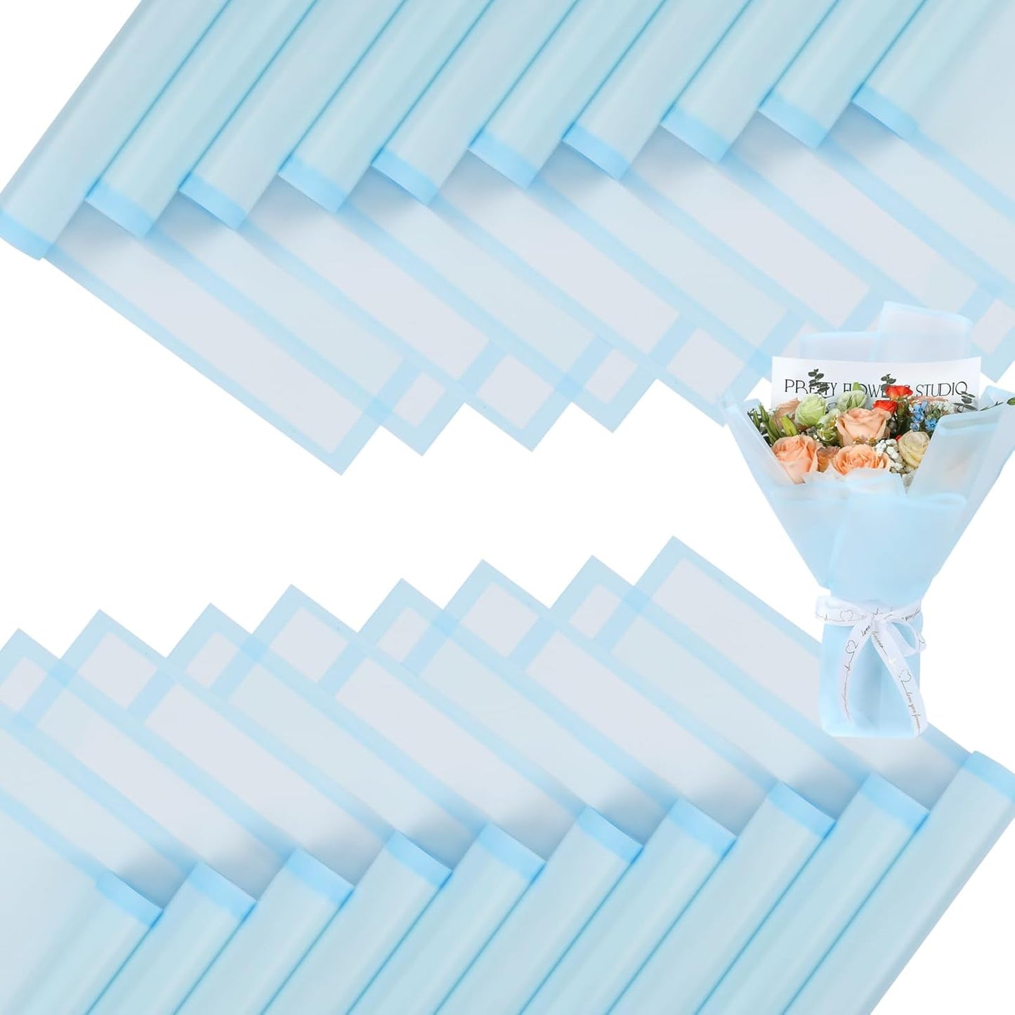 FUHITIM 20 Sheets Flower Wrapping Paper - Waterproof Floral Bouquet Packaging Paper for DIY Crafts，Florist Supplies Packaging Paper for Wedding Birthday Gift (Translucent Light Blue)