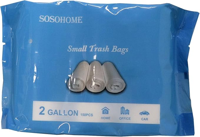 2 Gallon Small Trash Bags, Clear, 150 Counts/ 3 Rolls