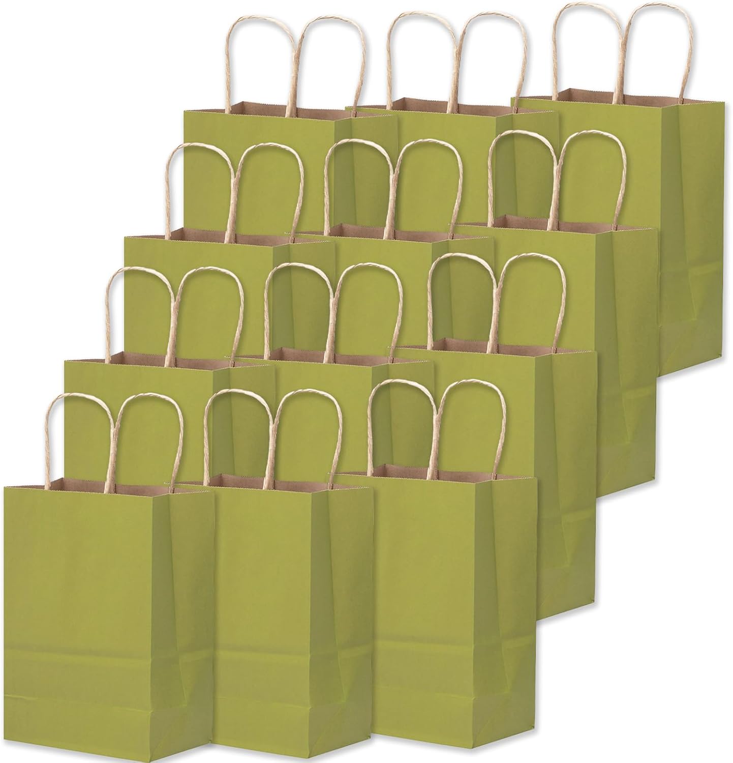 qiqee 32-Packs Forest Green Paper Gift Bags with Handles Bulk 7.6"x4.75"x10.5" Medium Size Gift Bags Multiple Uses